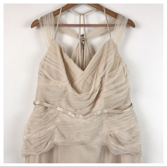 NWT White Vera Wang Pleated Bobbin Net Bridesmaid Dress in Champagne Size 16 - Picture 8 of 15